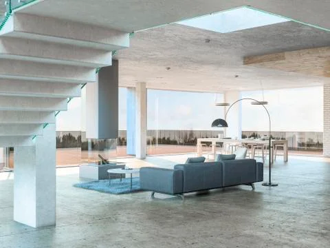 Gray sofa with terrace view Stock Illustration