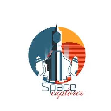 Gray spaceship explorer with red planet. 스톡 일러스트