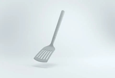 Gray Spatula on a White Studio Background. Monochrome. 3D render. Illustrazione stock