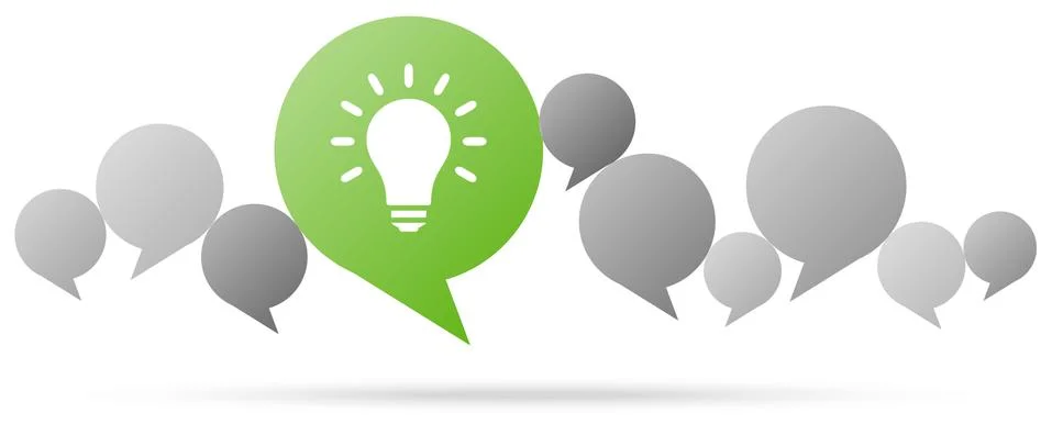 Gray speech bubbles with green light bulb Stock Illustration