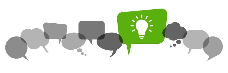 Gray speech bubbles with green light bulb Stock Illustration
