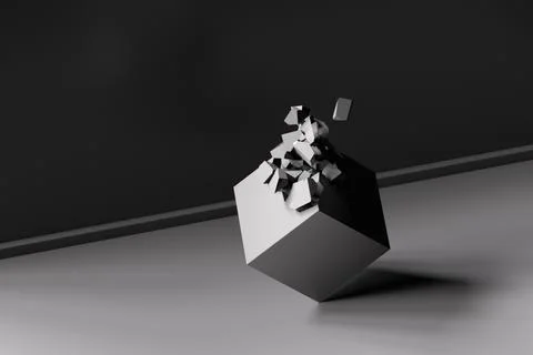 Gray split cube in sketch style, 3d rendering. Stock Illustration
