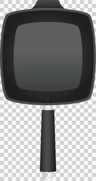 A gray, square frying pan with a black handle centered on a black backgroun.. Stock Illustration