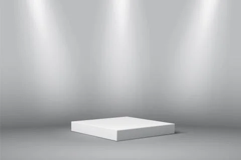 Gray square podium for product. 3d pedestal in spotlight vector illustration Stock Illustration