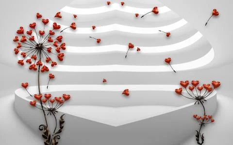 Gray steps in the shape of a heart, dark dandelions with small red hearts Stock Illustration