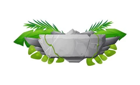 Gray stone board horizontal shape with dracaena leaves, wild rock banner with 库存插图