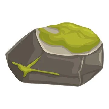 Gray stone with green moss growing on it isolated on white background Stock Illustration