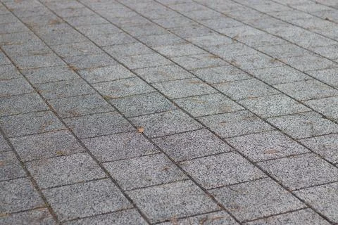 Gray stone pavement tile surface in an urban environment Stock Photos