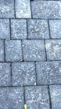 Gray stone pavers align creating geometric pattern with textured surface Stock Photos