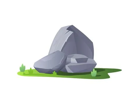 Gray stone rocks or different sizes lying on lawn flat style Stock Illustration