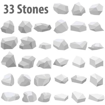 Gray stones vector set thirty three low poly low-poly rock elements isolated 스톡 일러스트