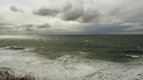 Gray storm sea from a height Stock Footage 81963741