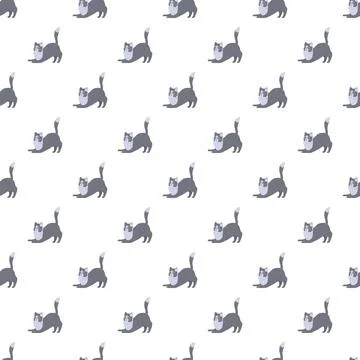 Gray stretching cats seamless pattern on white イラスト素材