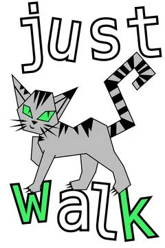 Gray striped abstract walking cat and the words just walk, minimalistic ill.. Ilustração Stock