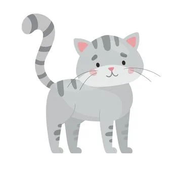 Gray striped cat. Cute kitten character vector illustration. Flat style isolated Stock Illustration
