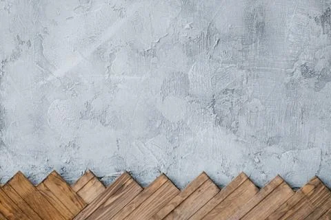 Gray stucco plaster wall background wood planks Stock Photos