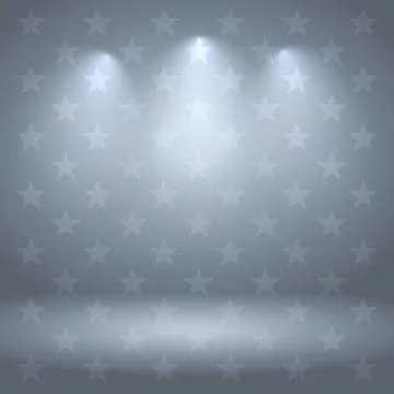 Gray studio background with stars and lights Stock Illustration