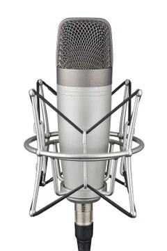 Gray studio condenser microphone isolated on white background Stock Photos