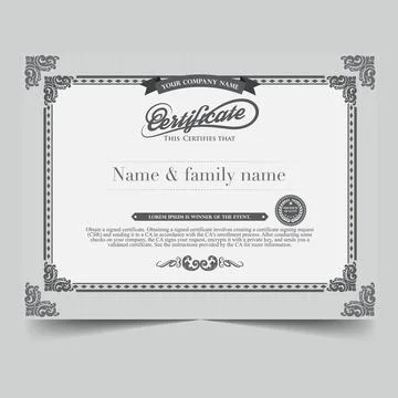 Gray style certificate and diploma template vector Stock Illustration