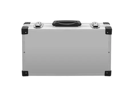 The gray suitcase is isolated on a white. Stock Photos