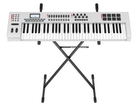 Gray synthesizer on stand isolated on white background Stock Illustration