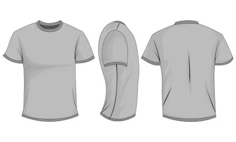 Gray t-shirt template in front, side and back views Stock Illustration