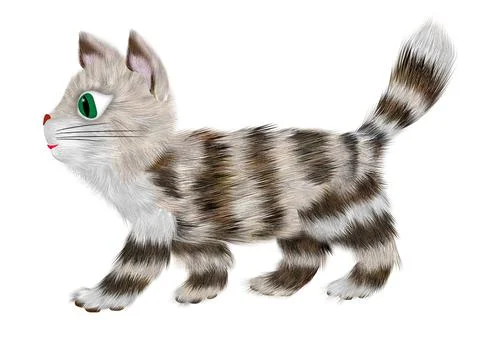 A gray tabby kitten, shown in profile, walks Stock Illustration