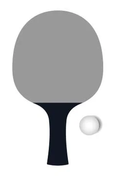 Gray Table tennis racket with ball icon in flat style isolated on white backg Stock Illustration