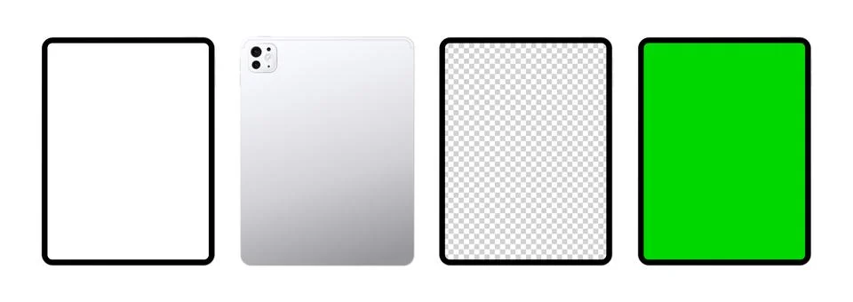 Gray tablet pc device, front and back mockup. White and green screen template Stock Illustration