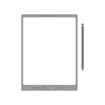 A gray tablet for work or a child. Tablet with a stylus. Flat vector Stock Illustration