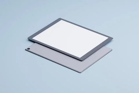 Gray tablets mockup, blank screen, blue background, design Stock Illustration