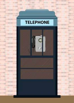 Gray telephone booth on a brick wall background. Vector illustration Stock Illustration