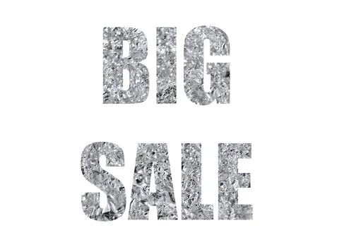 Gray texture crumpled foil. Shot through cut-out silhouette of the word BIG S Stock Illustration