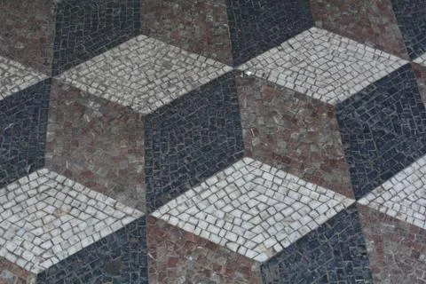 Gray Tile Work With Three Dimensional Pattern Stock Photos