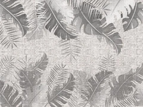 Gray translucent tropical leaves on gray fabric background Stock Illustration