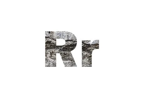 Gray tree bark texture. Shot through the cut-out silhouette of the letter R Stock Illustration