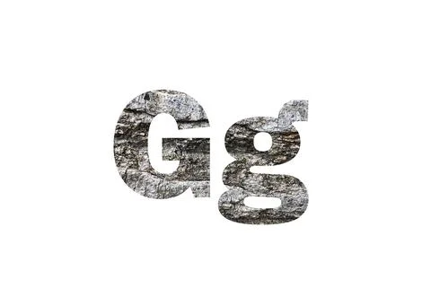 Gray tree bark texture. Shot through the cut-out silhouette of the letter G Stock-Fotos