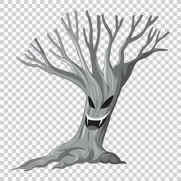 Gray Tree with Evil Face on Trunk and Branches Ilustração Stock