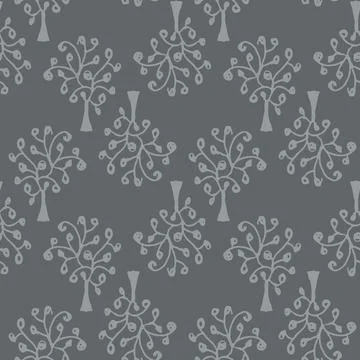 Gray trees seamless vector pattern Stock Illustration