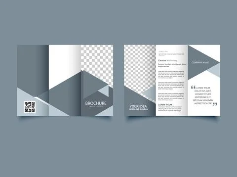 Gray trifold brochure with triangles. Flyer for printing. Template. Vector. Stock Illustration