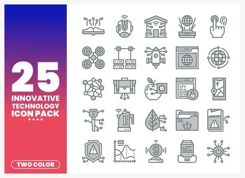 Gray two-color technology icons on a gradient background Stock Illustration