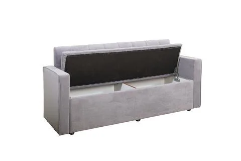 Gray unfolded sofa made of velor fabric isolated on a white background. Cus.. Stock Photos