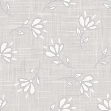 Gray vector french linen texture background. Printed with white daisy leaf Stock Illustration