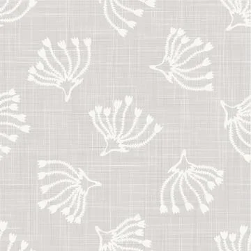 Gray vector french linen texture background. Printed with white seed flower. Stock Illustration