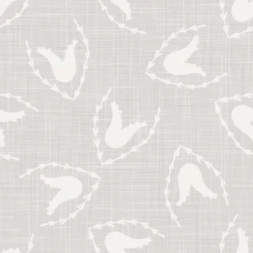 Gray vector french linen texture background. Printed with white tulip leaf Stock Illustration