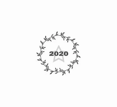 Gray vector icon - happy new year 2020, in a wreath. Stock Illustration