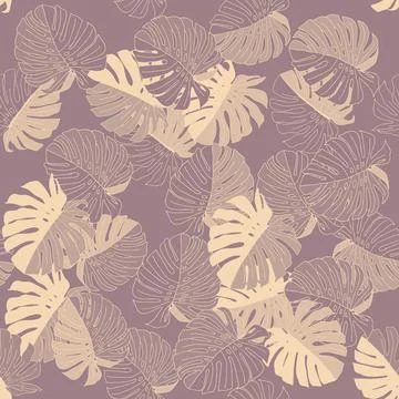 Gray vector Illustration of leaves monstera. Seamless pattern Stock Illustration