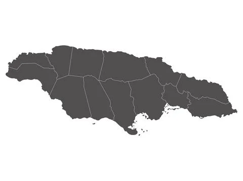 A gray vector map of Jamaica by region. Stock Illustration