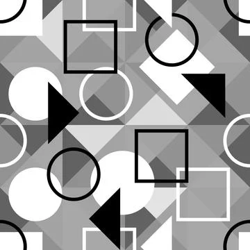 A gray Vector seamless pattern of colored abstract geometric shapes and grid Stock Illustration