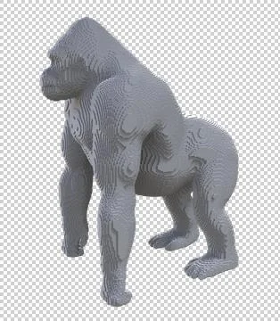 Gray voxel gorilla on a transparent background. Stock Illustration